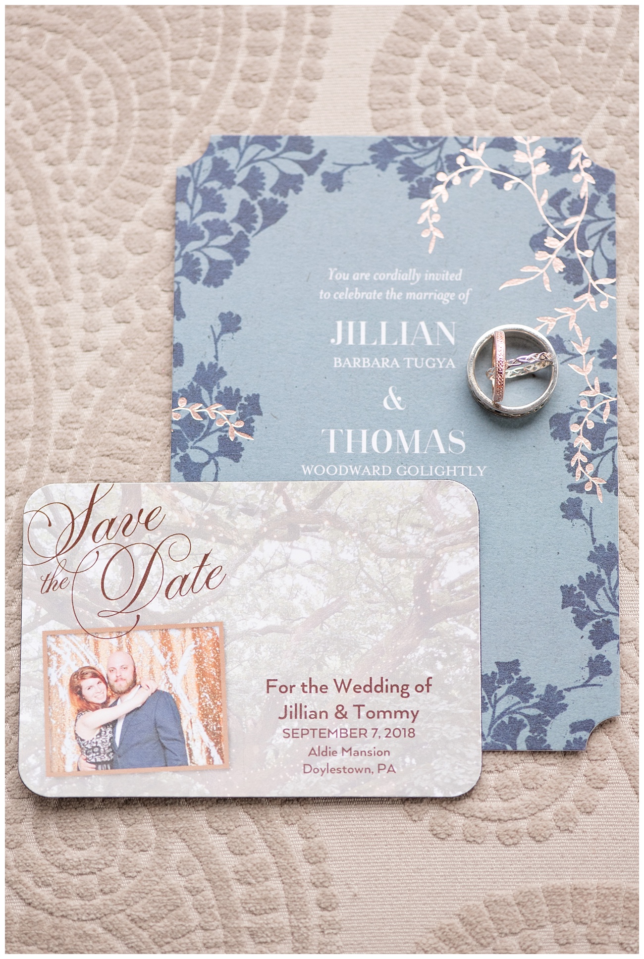 wedding rings and invitations