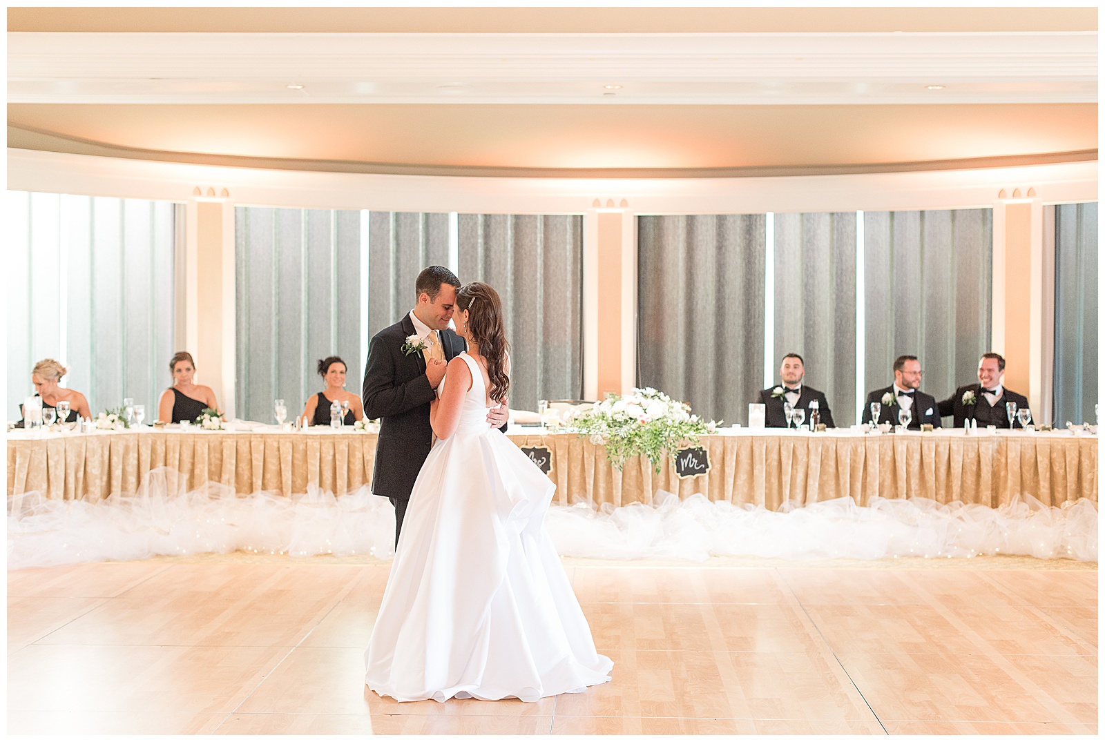 bride and groom sharing first dance at Lancaster Country Club