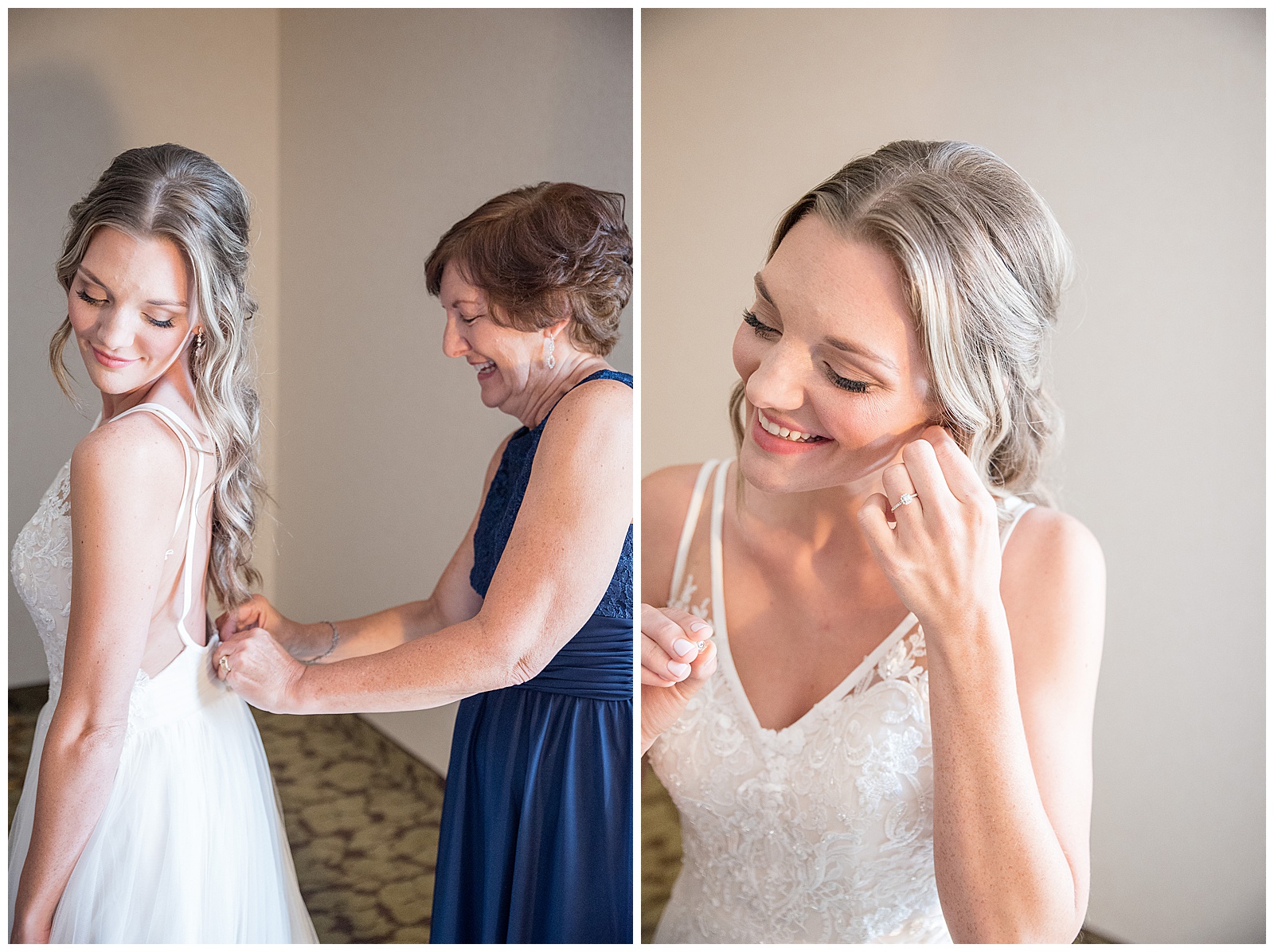 bride getting ready with help from her mom