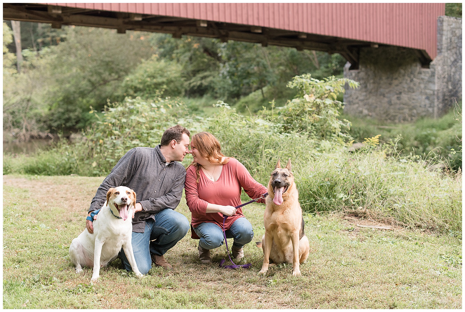 Engagement Session Photos at Lancaster County Park with their dogs