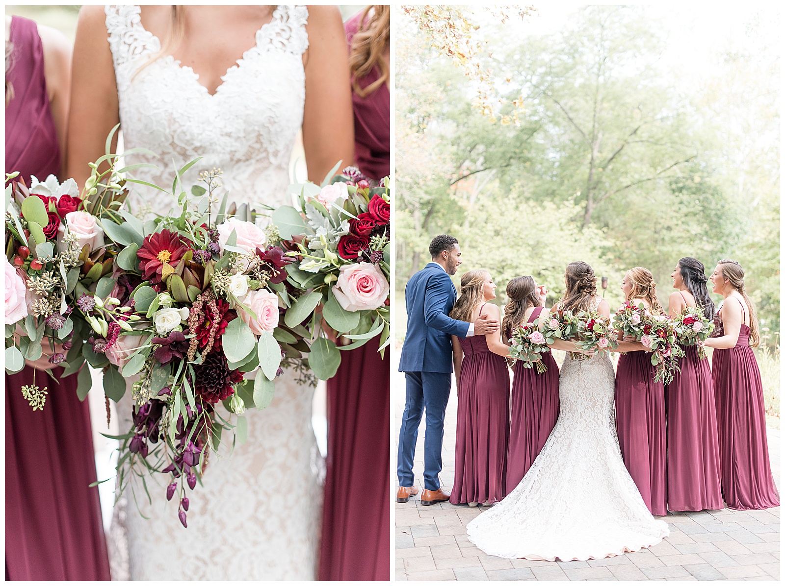 bridesmaids and floral bouquets