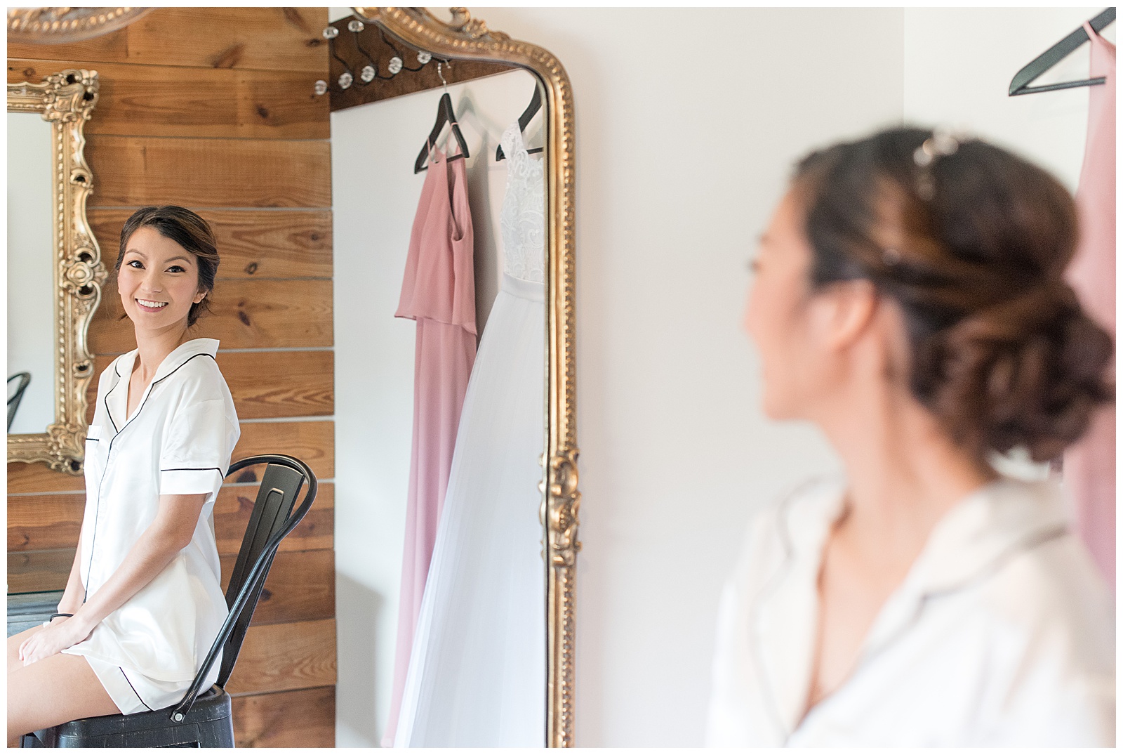 bride getting ready in bridal suite at Pond View Farms