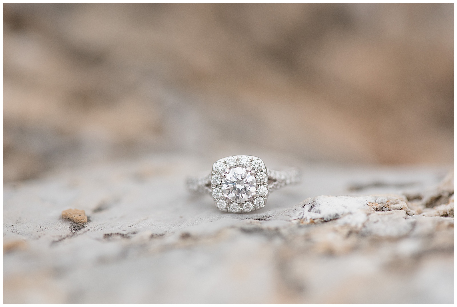 engagement ring on a rock