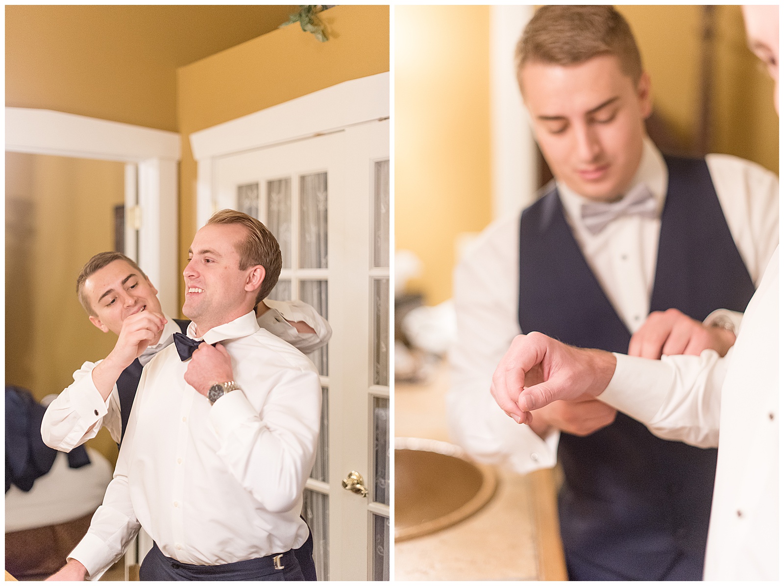 groom getting ready with help from best man