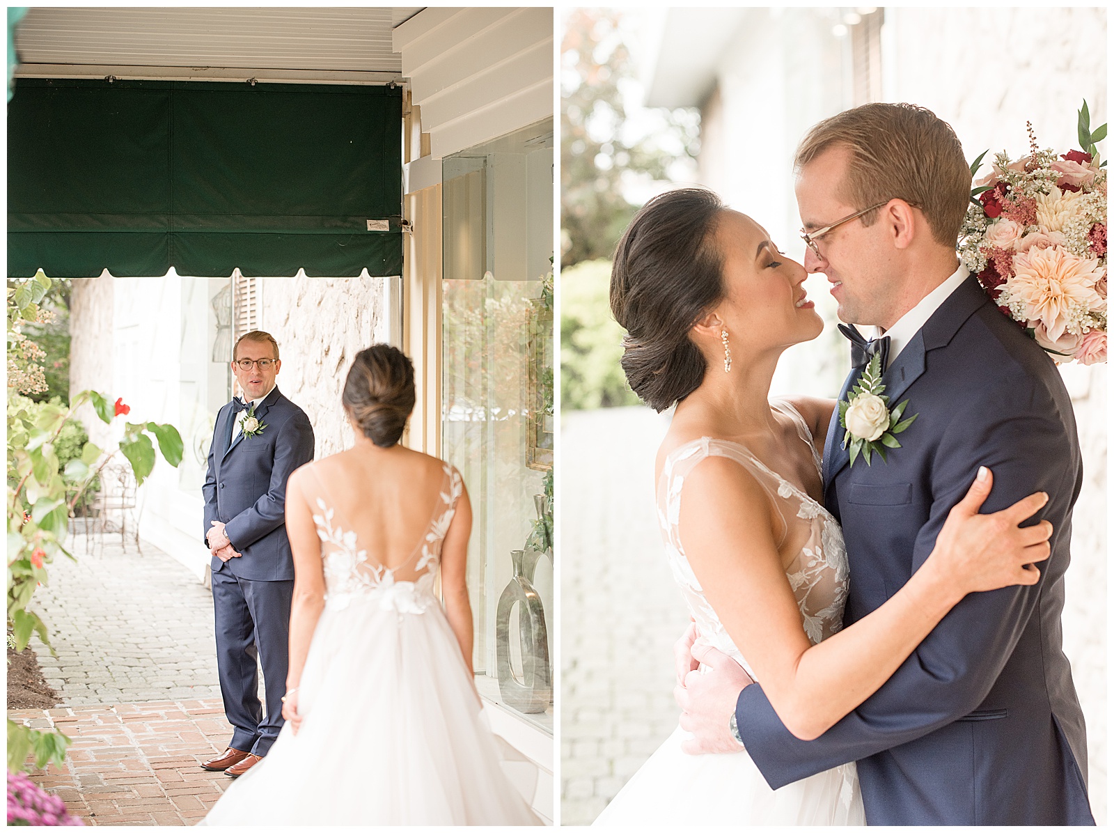 first look for bride and groom at the Inn at Leola Village