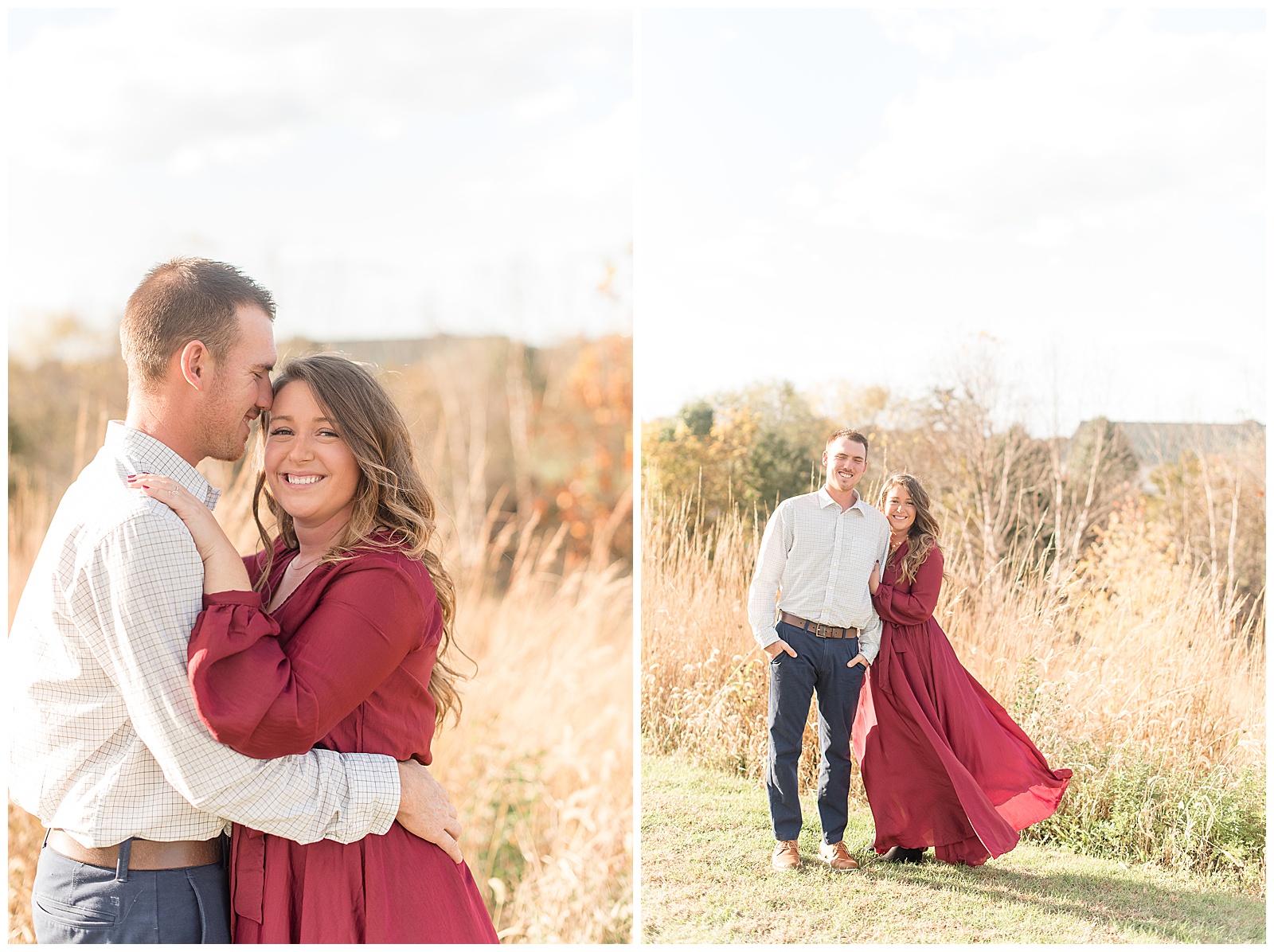 engagement session for couple in front of tall grasses
