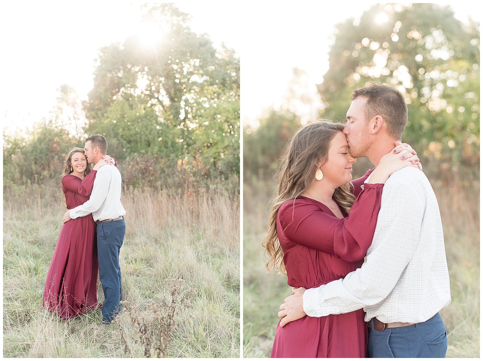 couple facing chest to chest in a field of tall wild grasses