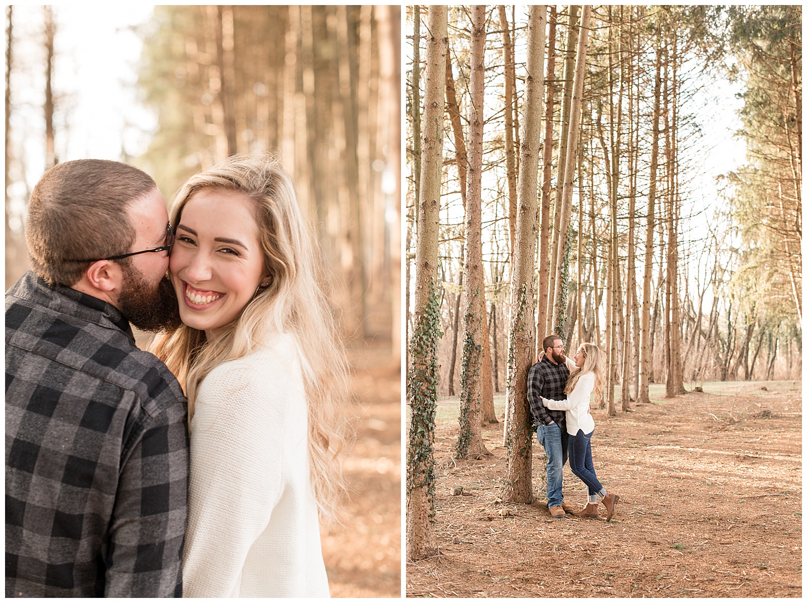 couple leaning against tree kissing at Overlook Park