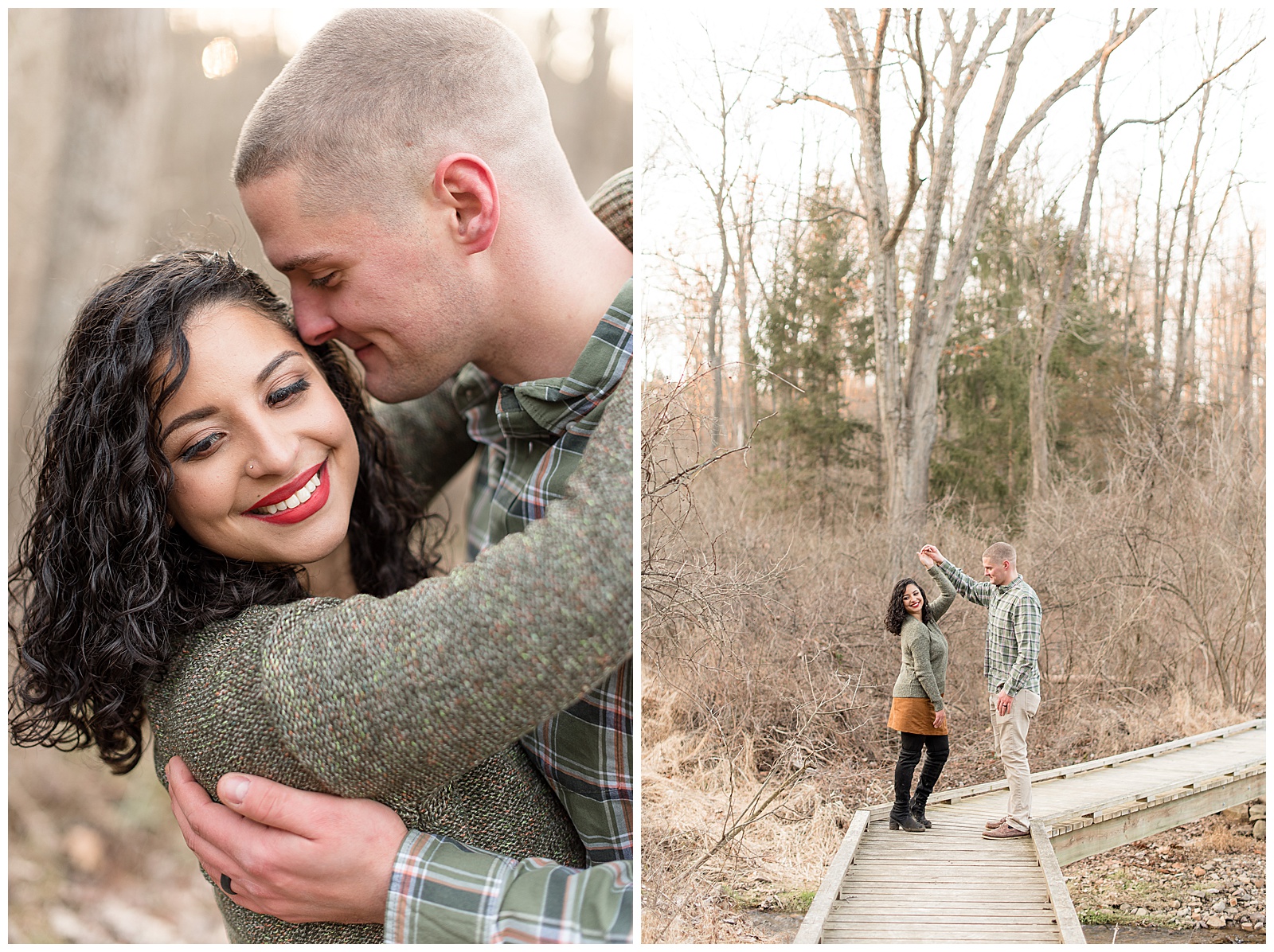 engagement session photos at Nolde Forest in winter