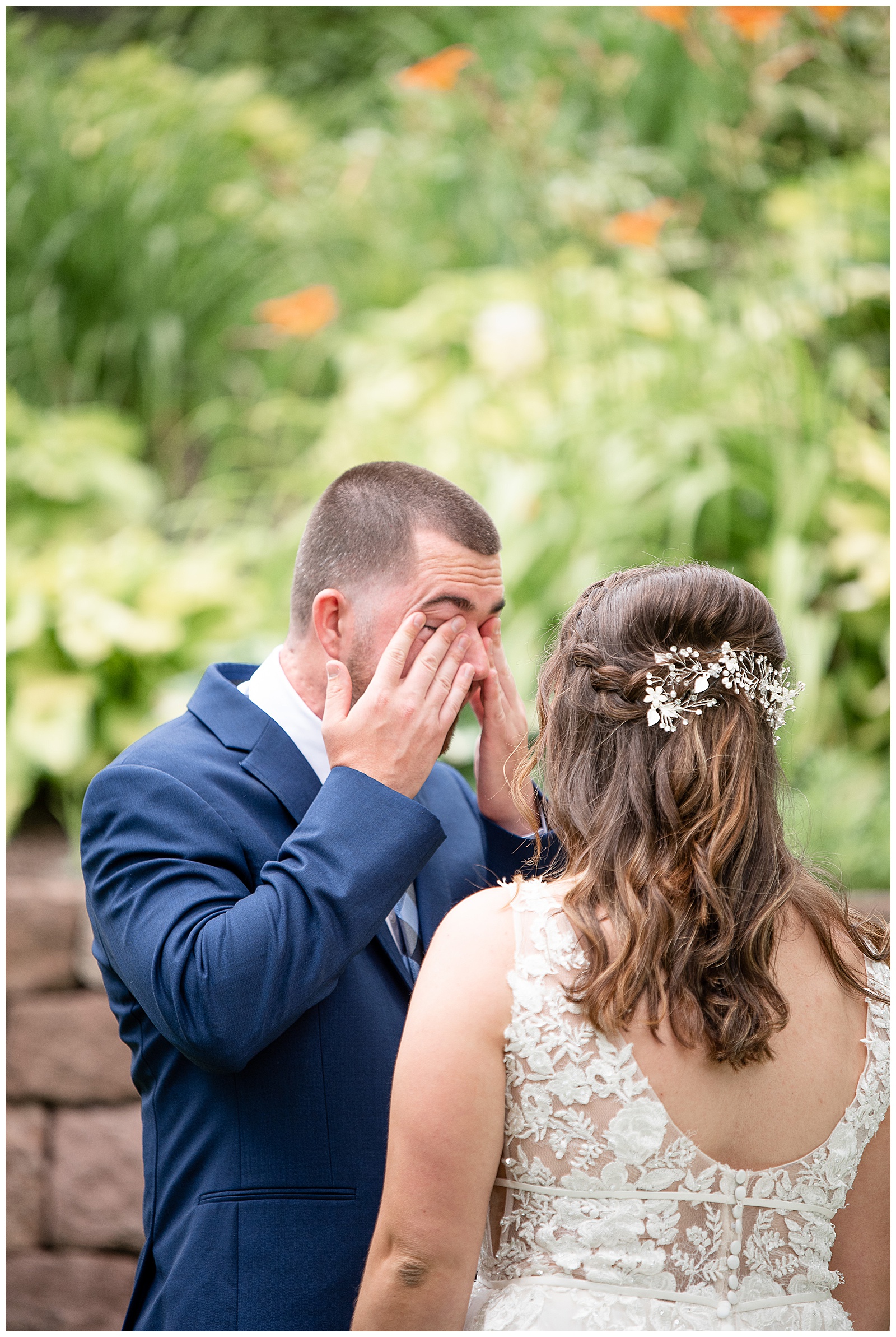groom crying when he sees bride at first look