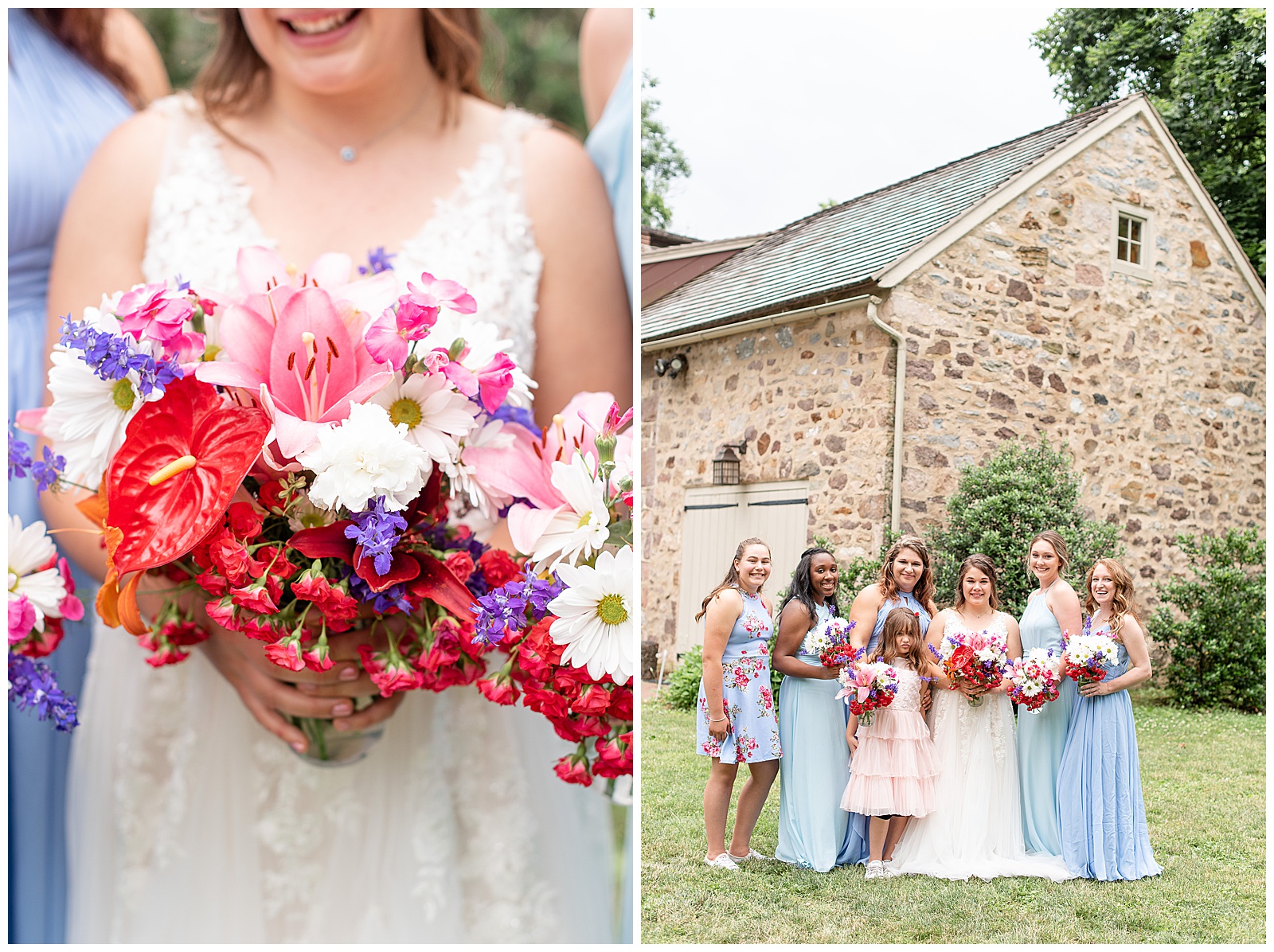 bridesmaids and floral bouquet