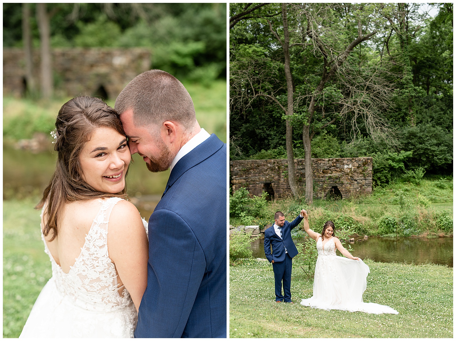 bride and groom portraits at Historic Poole Forge