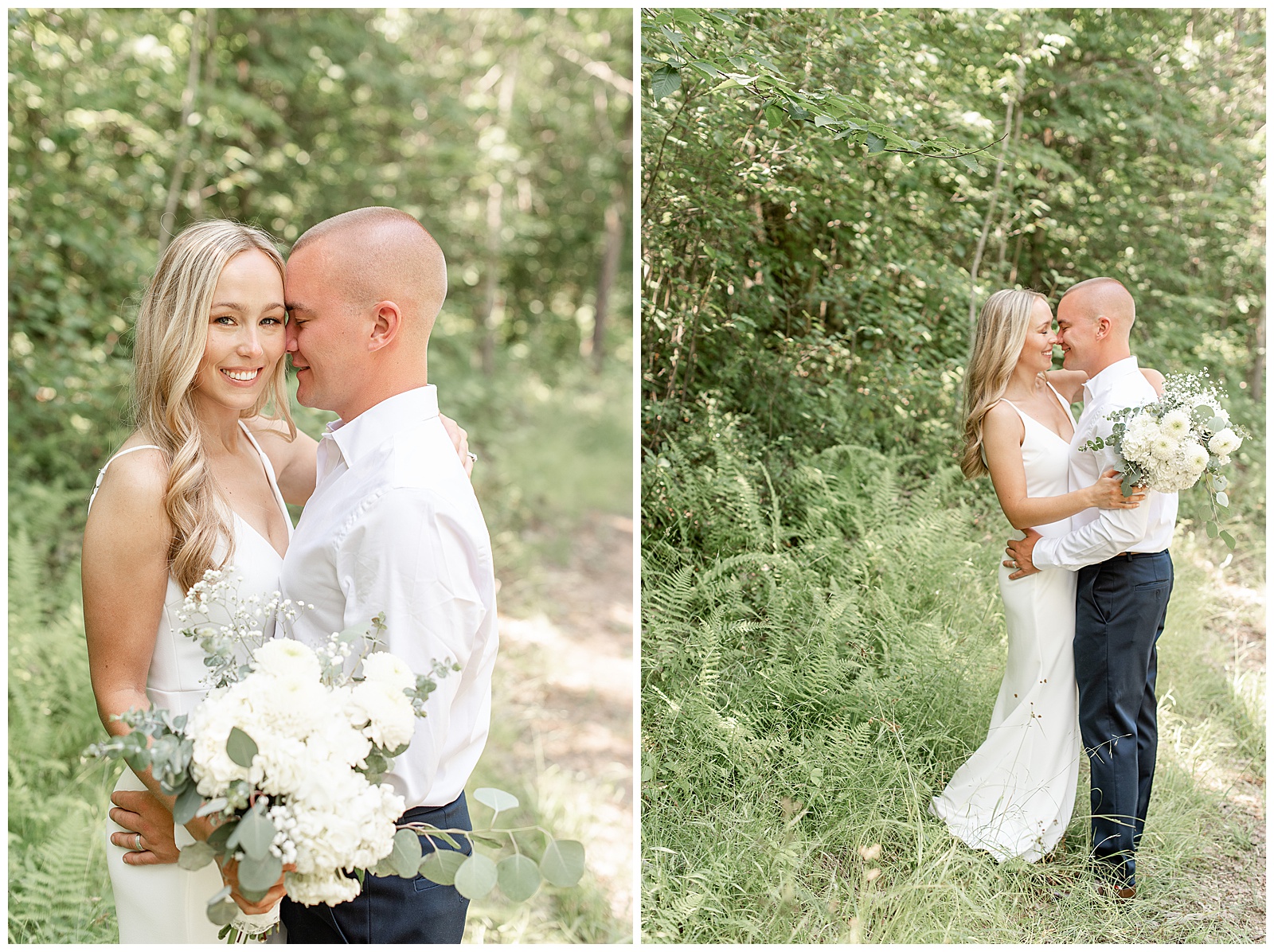 cabin summer wedding with bride and groom portraits