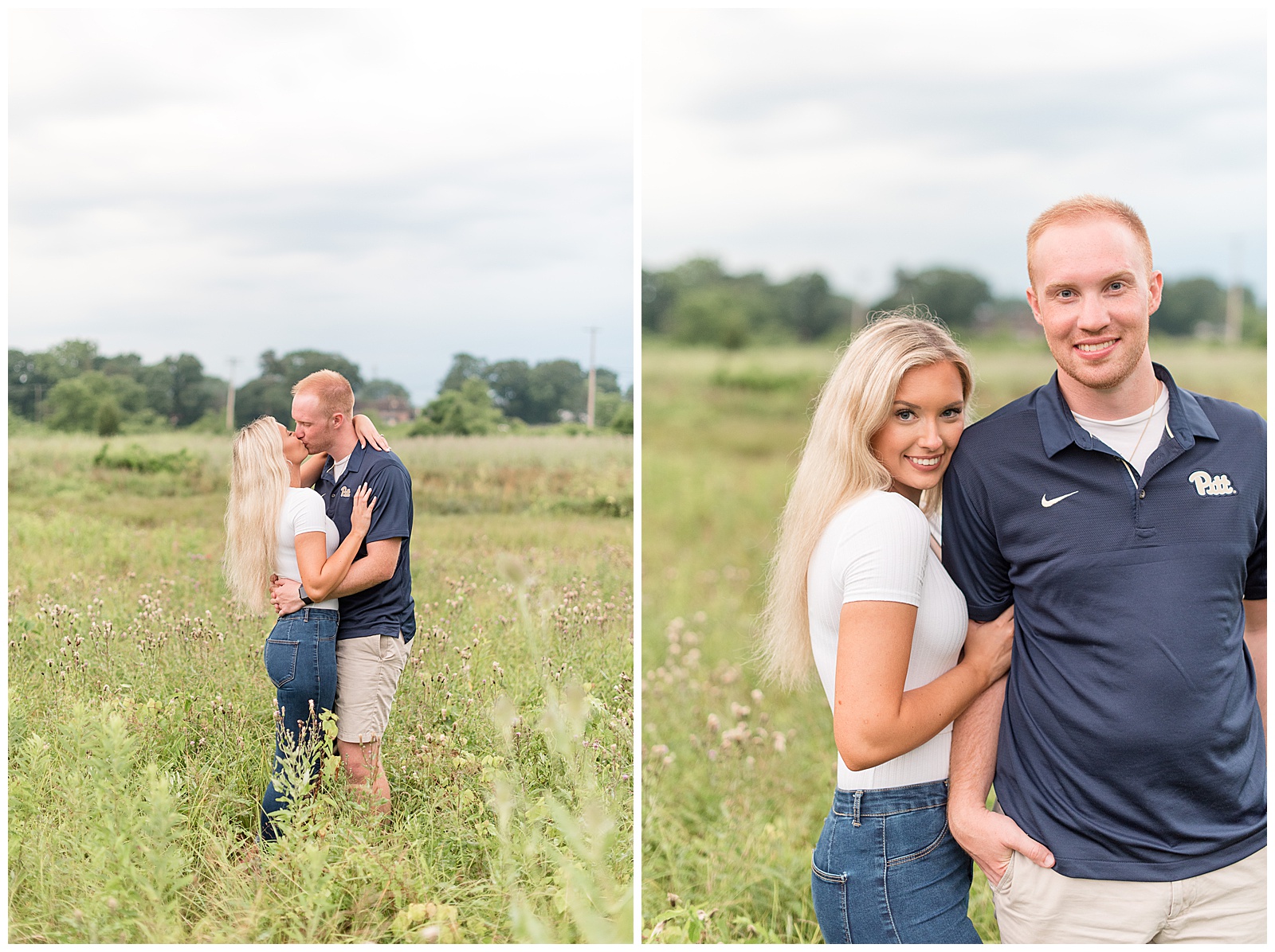 couple in tall wild grass field for their engagement session