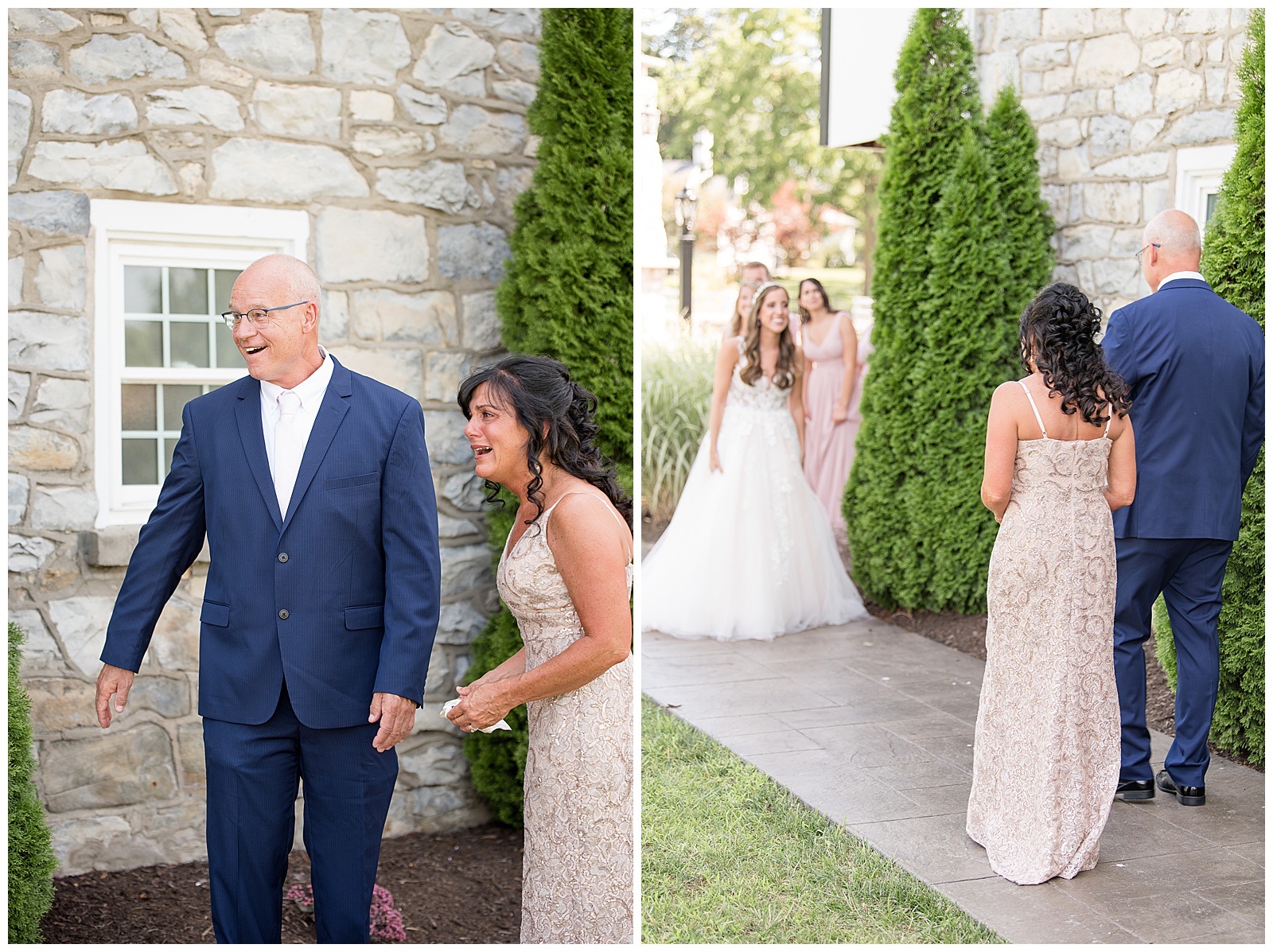 first look with bride and her parents at the Barn at Silverstone