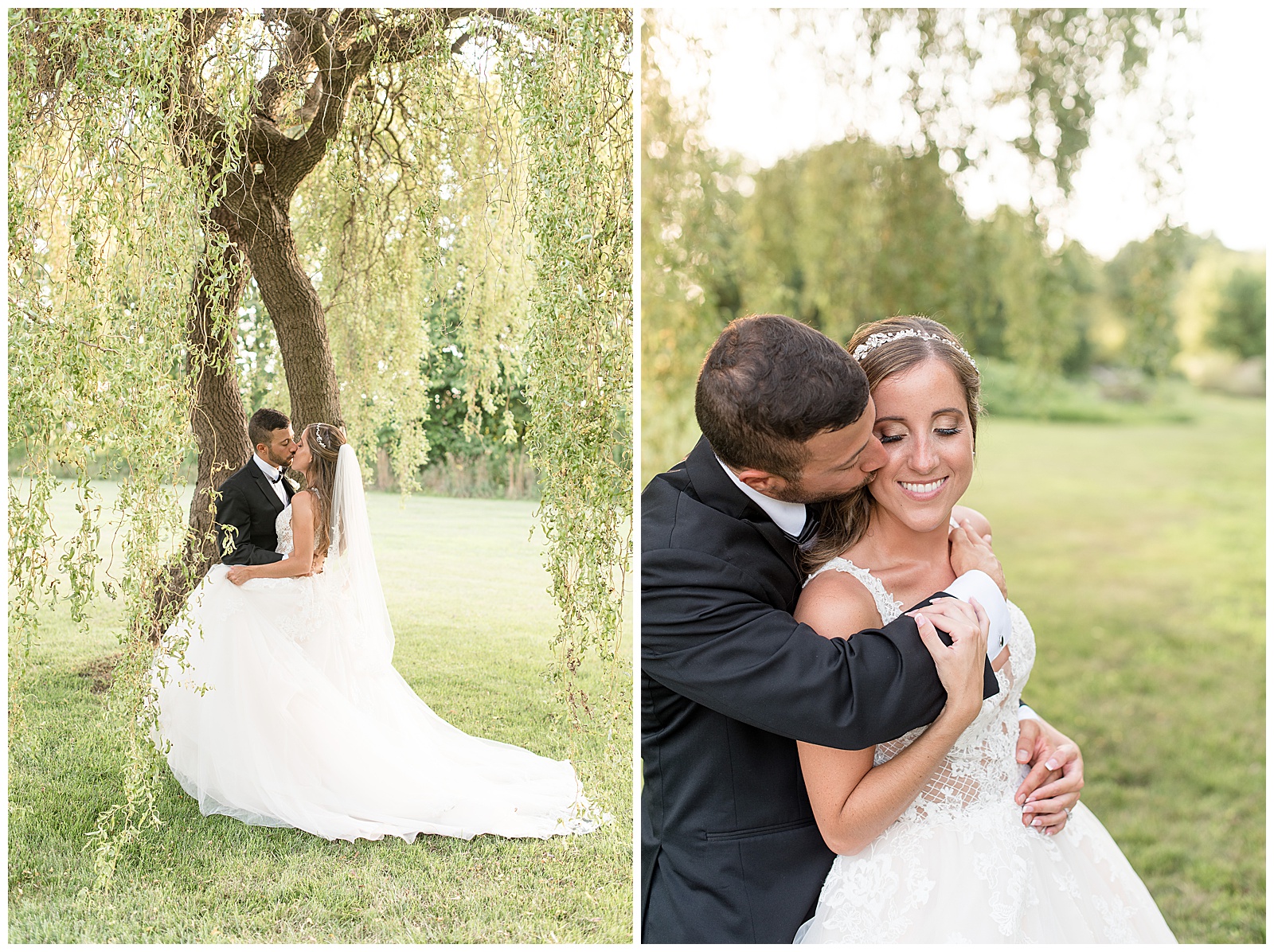 bride and groom portraits among the willow trees