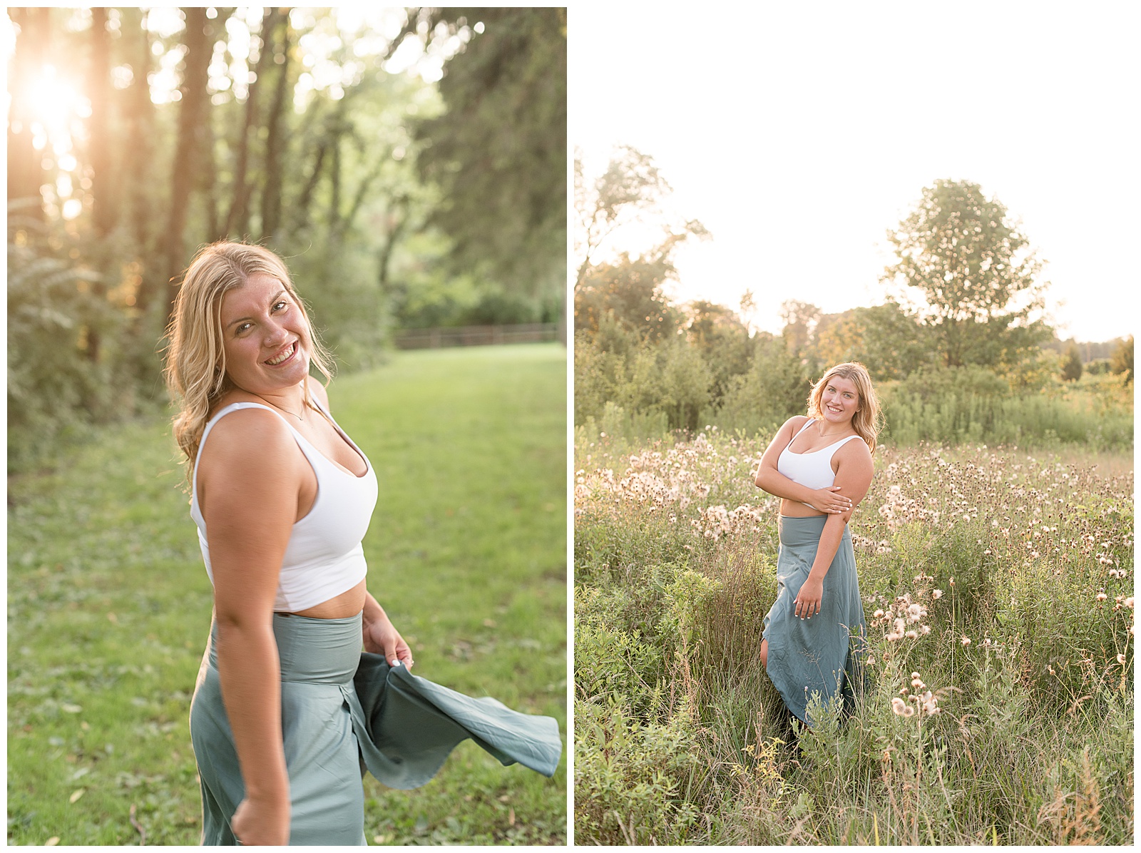 senior session in field of tall grasses