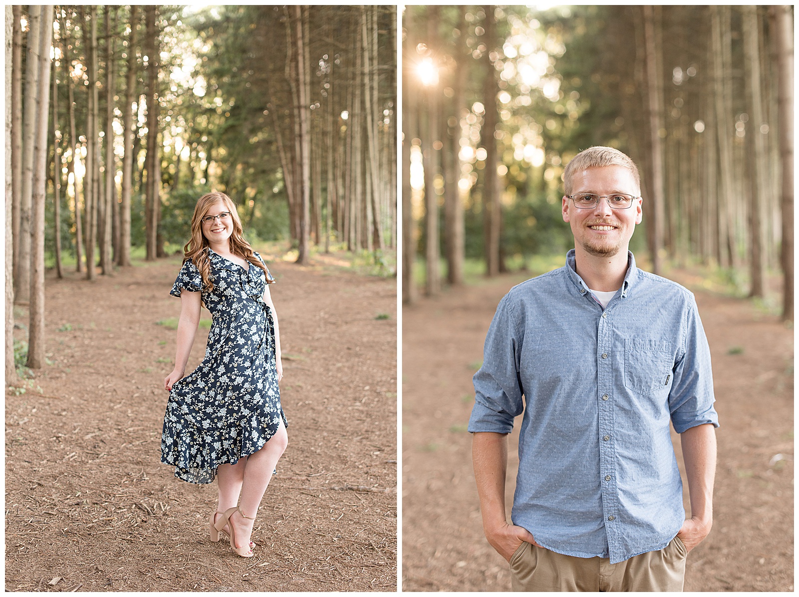 girl and guy individual photos surrounded by a grove of pine trees in Lancaster, PA