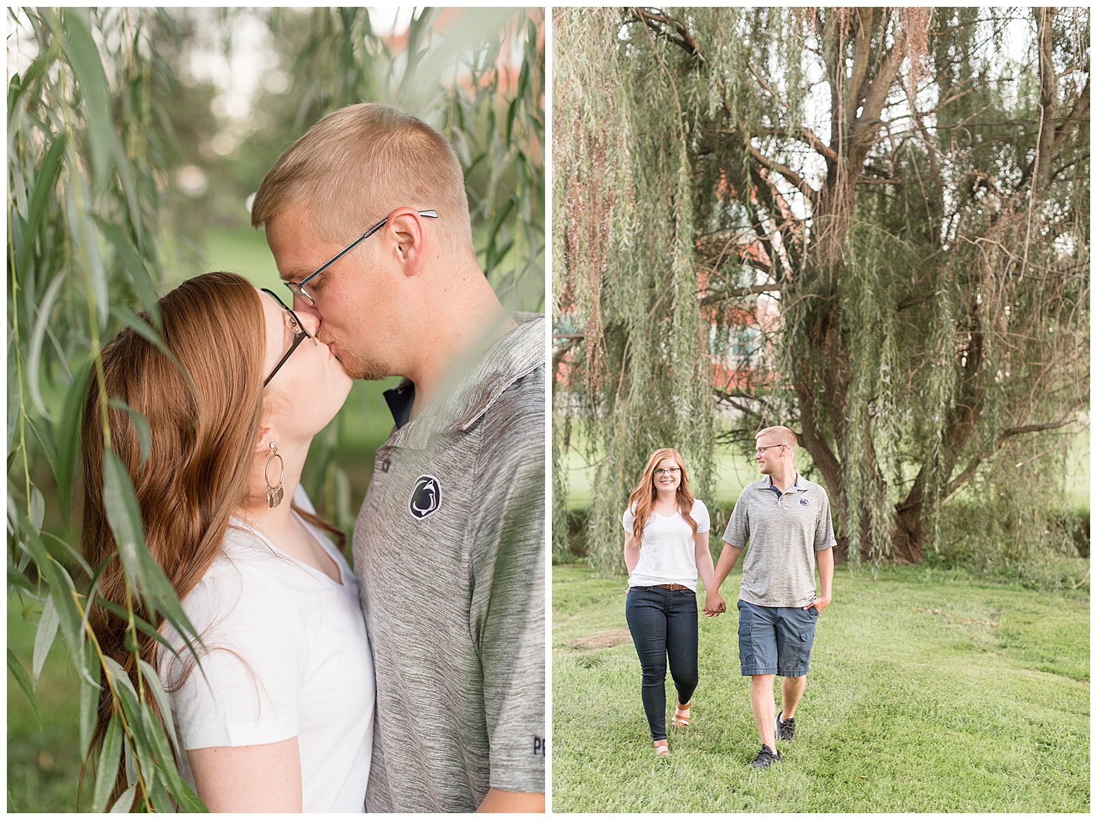 engagement session photos in Lancaster, PA with willow trees