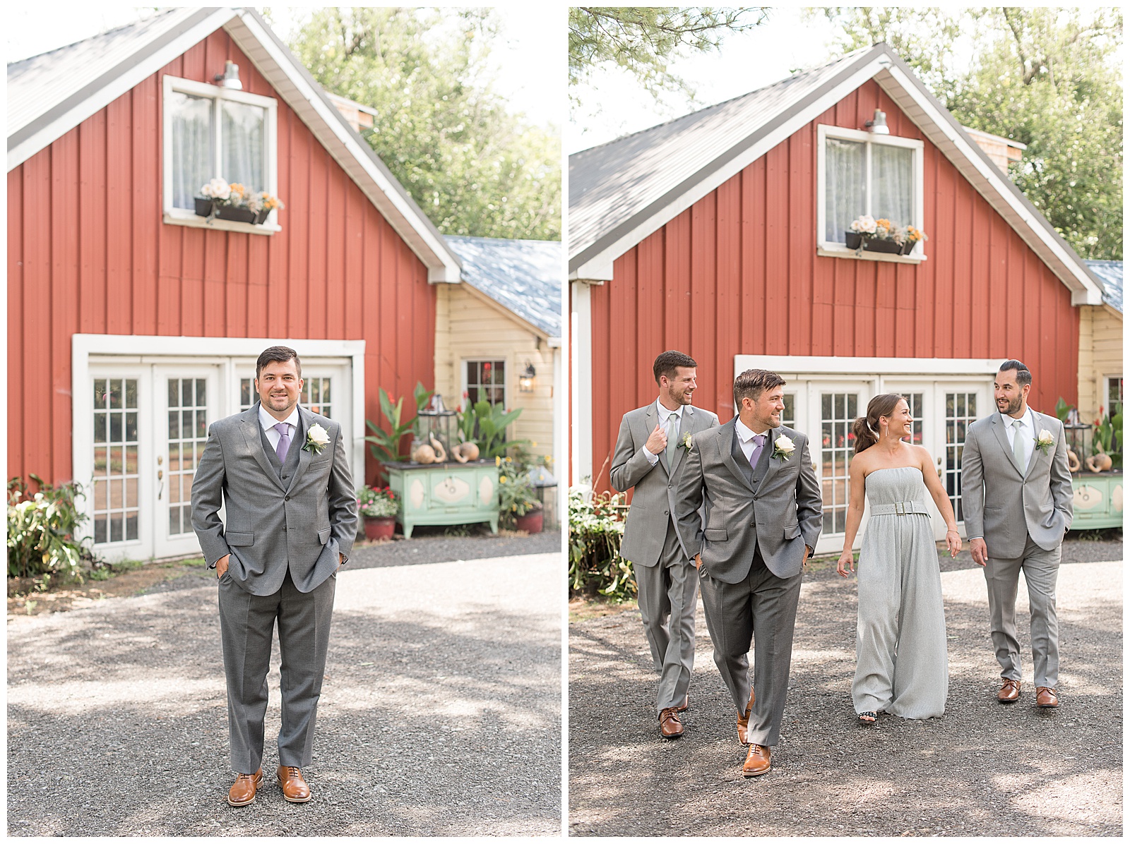 groomsmen photos with them walking and smiling together