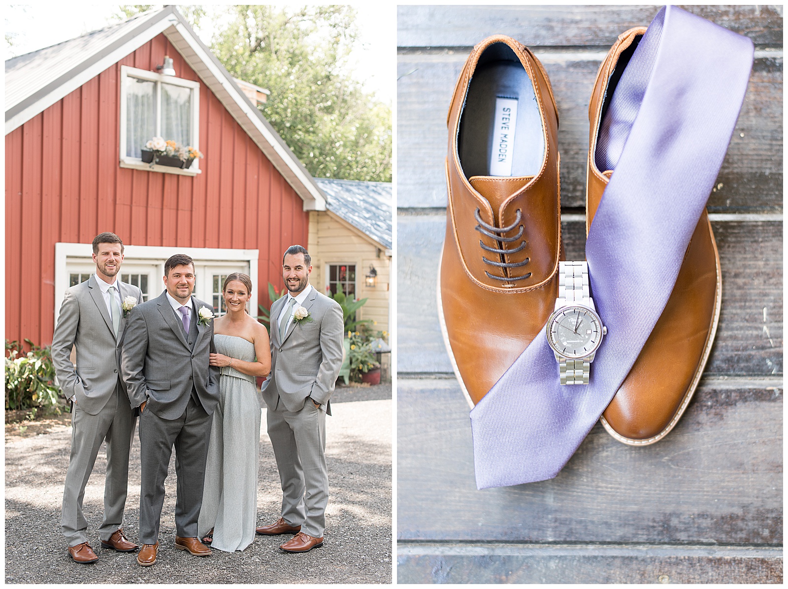 groomsmen portraits and groom details of shoes and tie