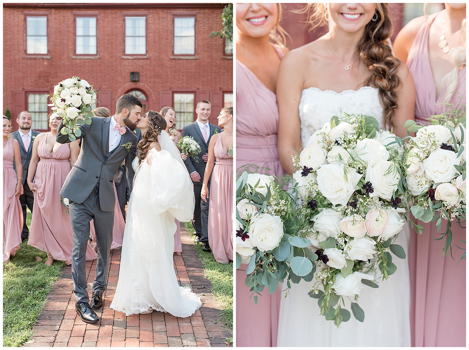 Bridal party pictures in courtyard at Country Barn