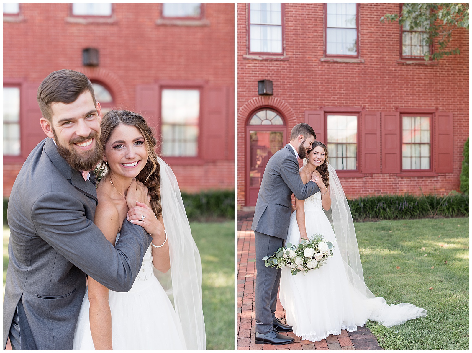 bride and groom portraits in courtyard at the Country Barn