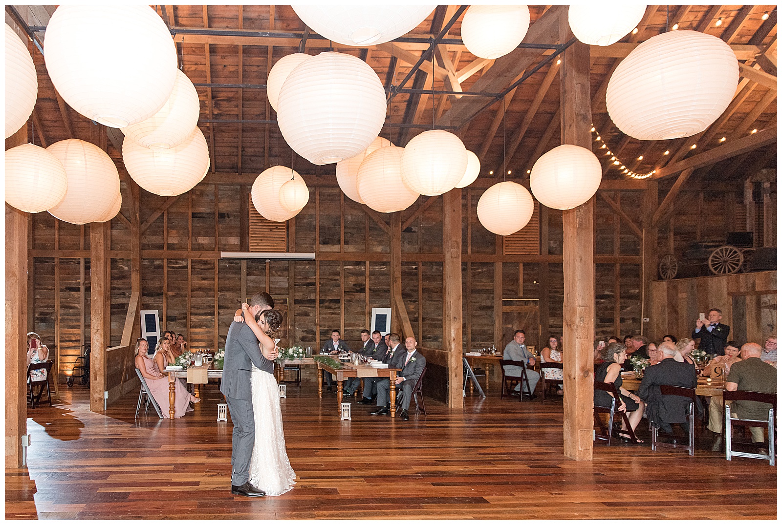 husband and wife first dance in loft area at Country Barn
