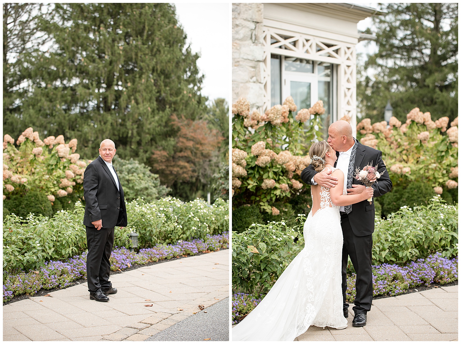 bride sees her father for the first time and they hug at hayfields country club
