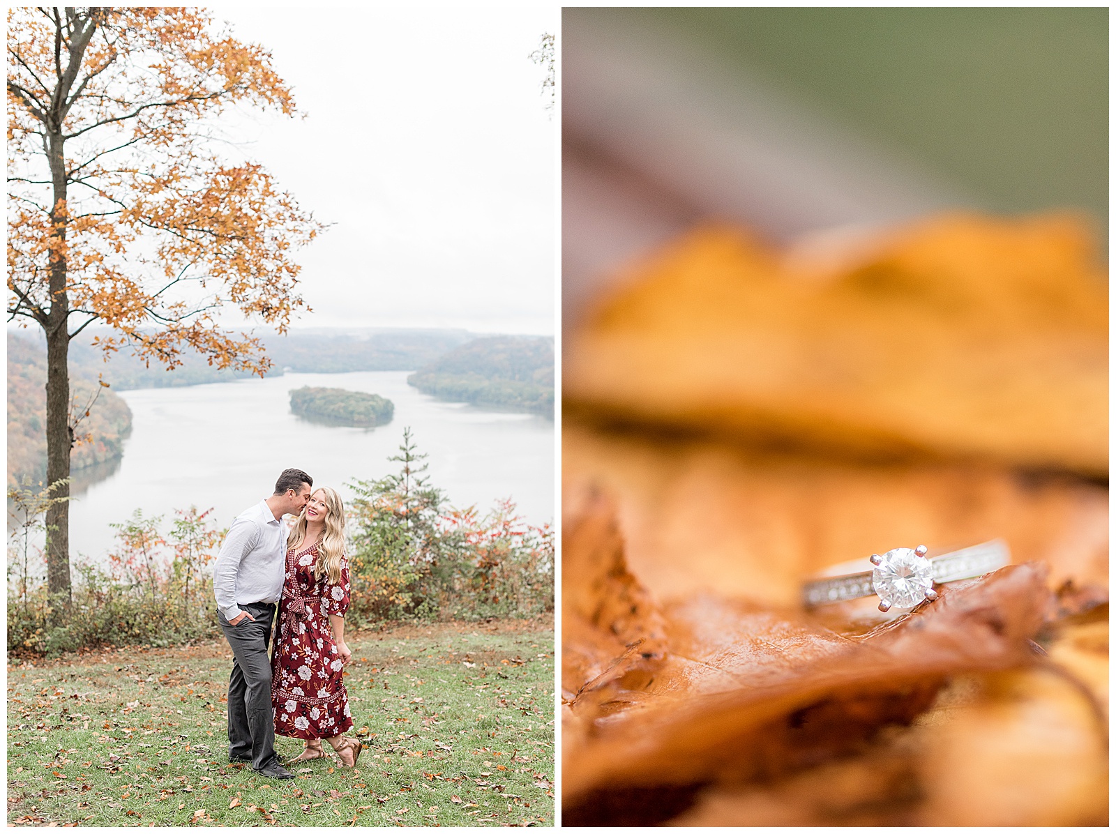 engagement ring displayed on golden fall leaves