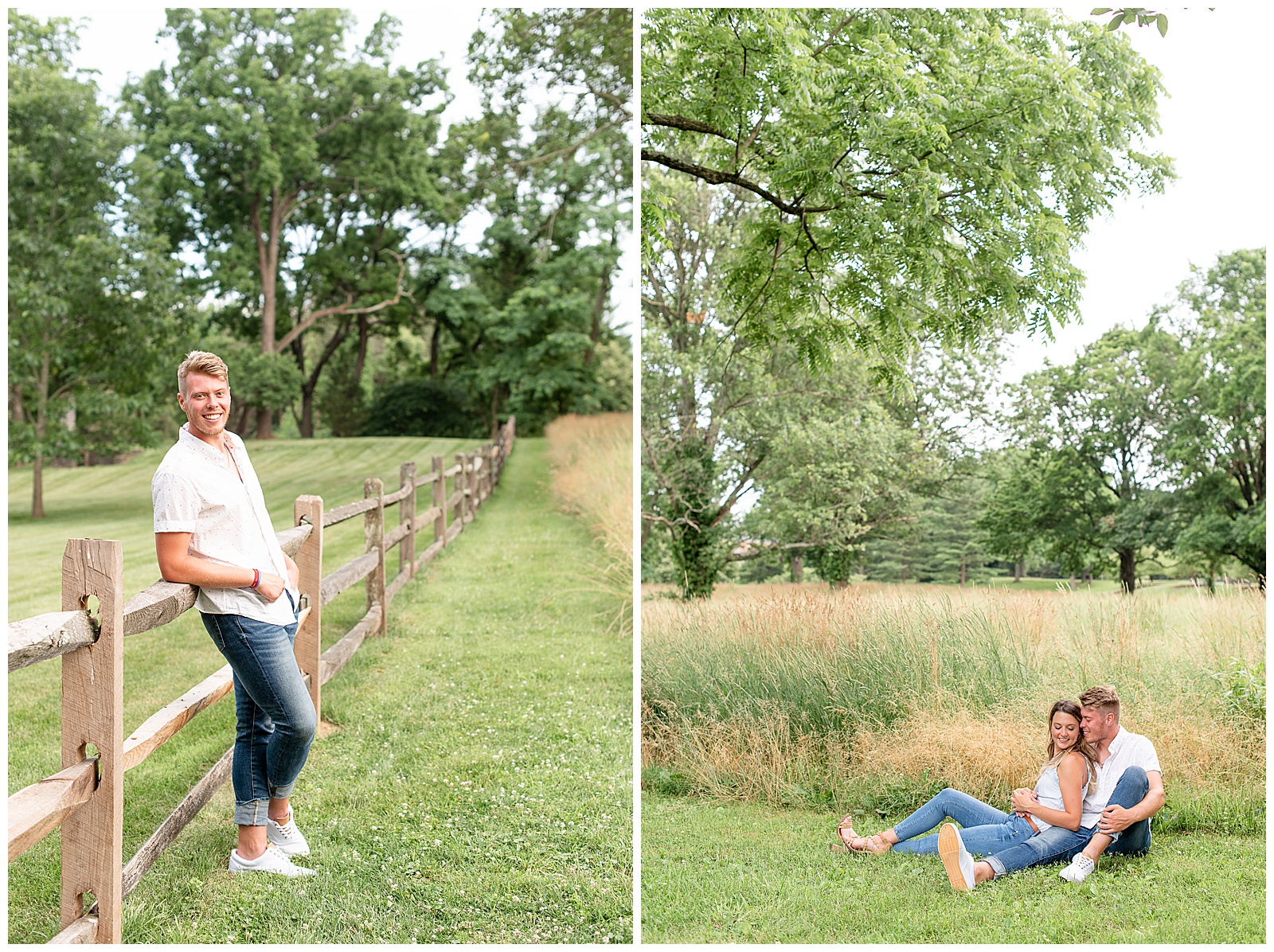 engagement session at a tall grass field in summer