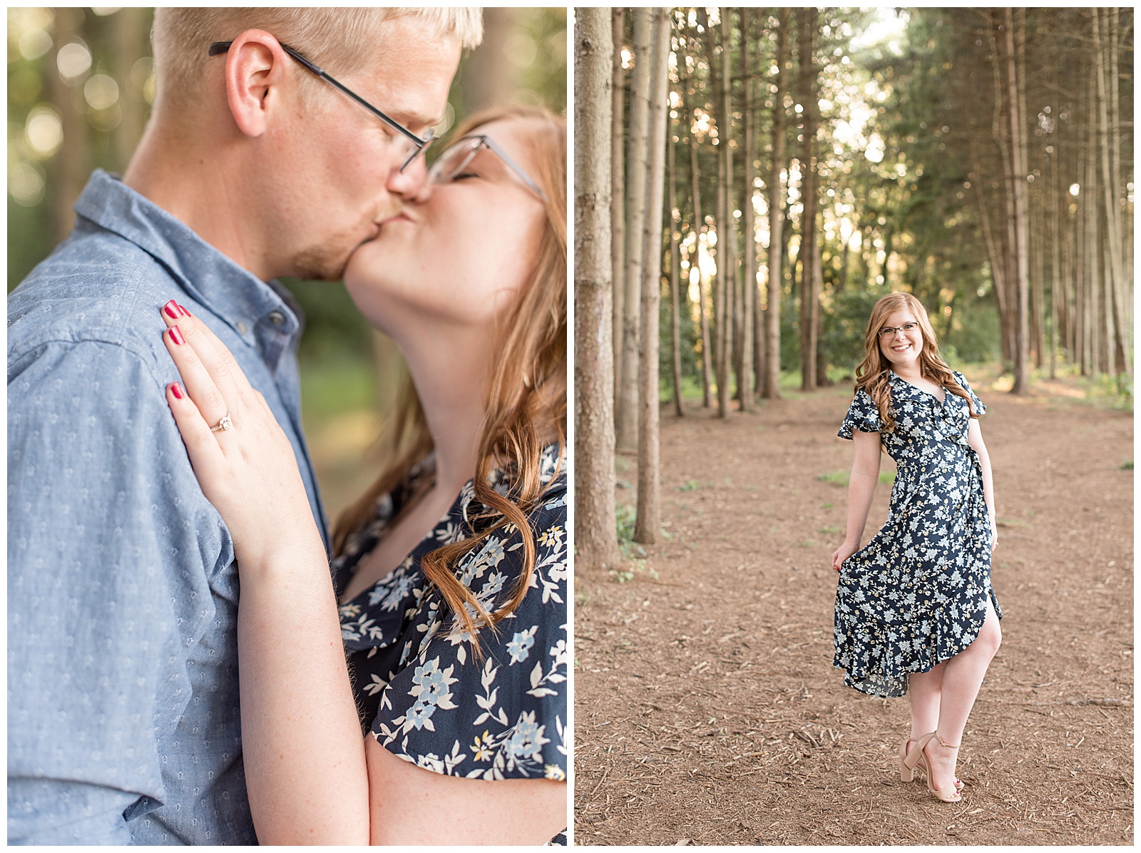 engagement session at Overlook Park among pine tree grove