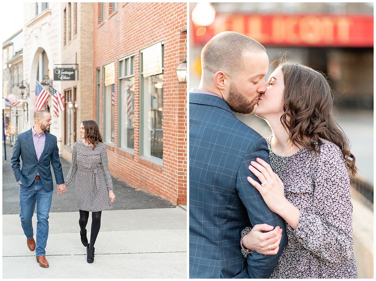 Engagement Session in Ellicott City walking through the streets