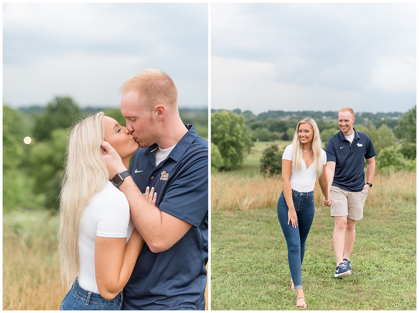Overlook Park engagement session with girl in white t-shirt and guy in navy blue shirt