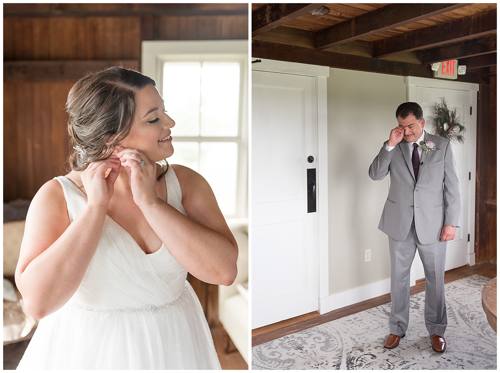 bride adjusts her right earring as she does the final touches before seeing her groom for the first look
