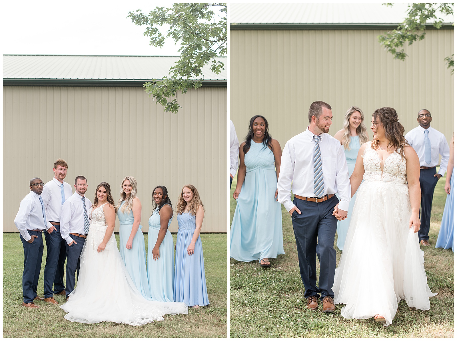 full bridal party photos in shades of blue