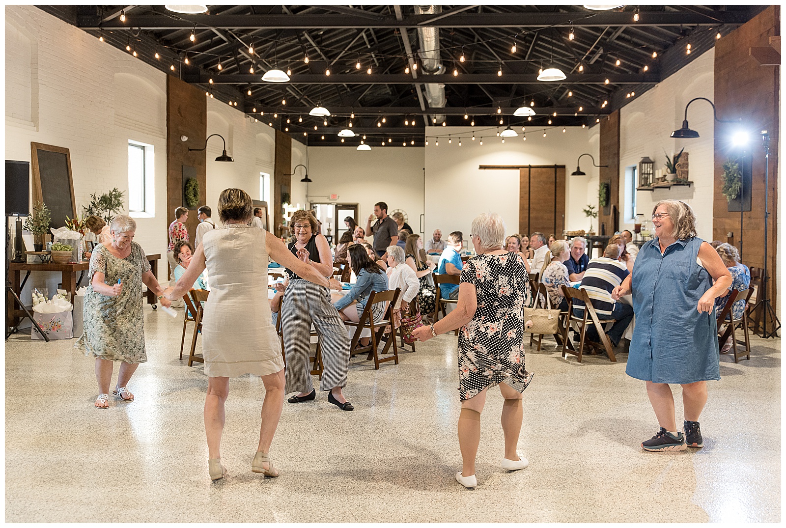 guests dancing at wedding reception at Silk Mill on Main