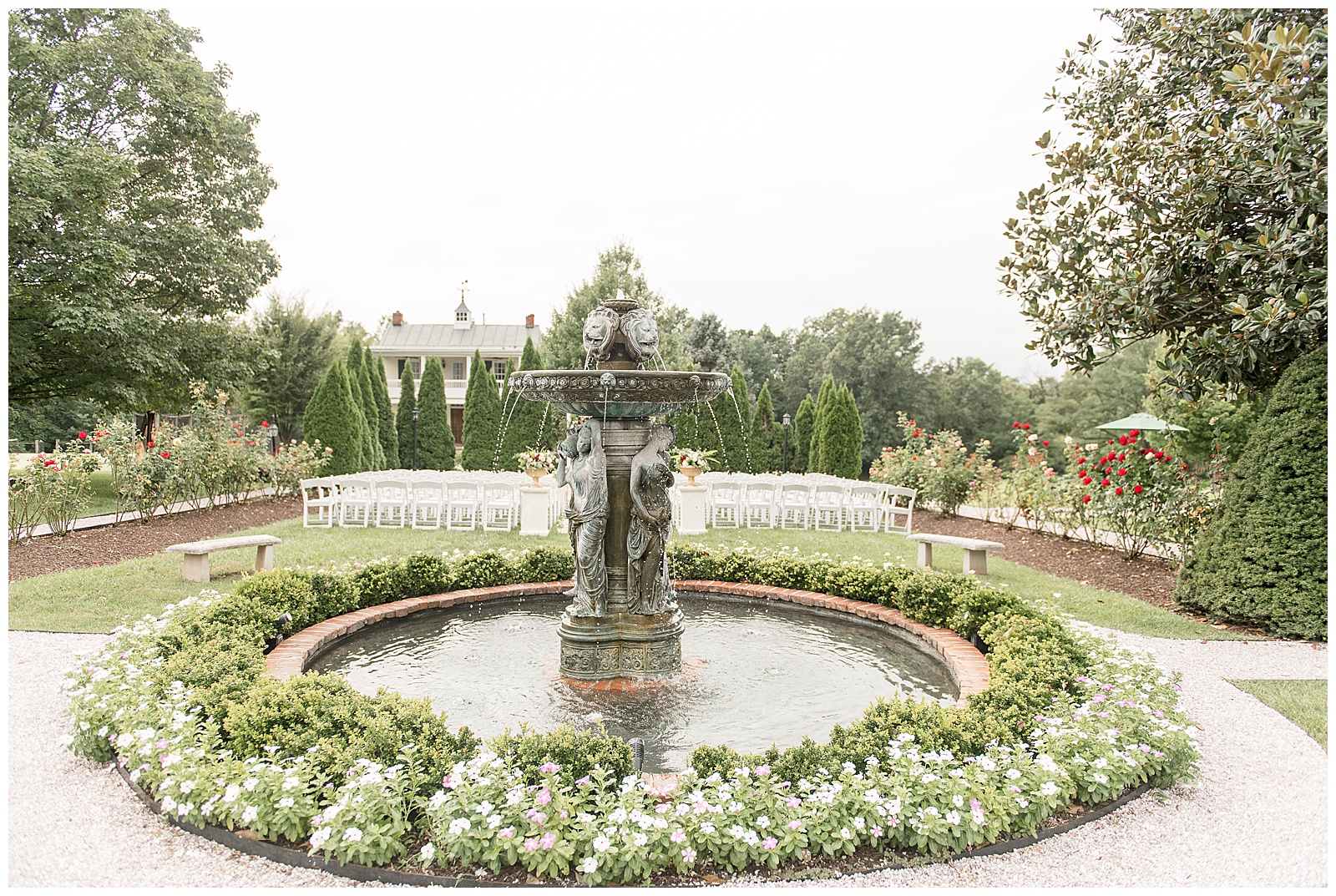 beautiful Antrim 1844 property with stunning flower gardens and a fountain on display in Maryland