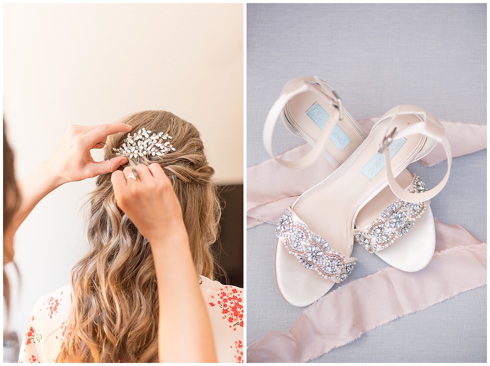 bridal details of shoes and hair piece