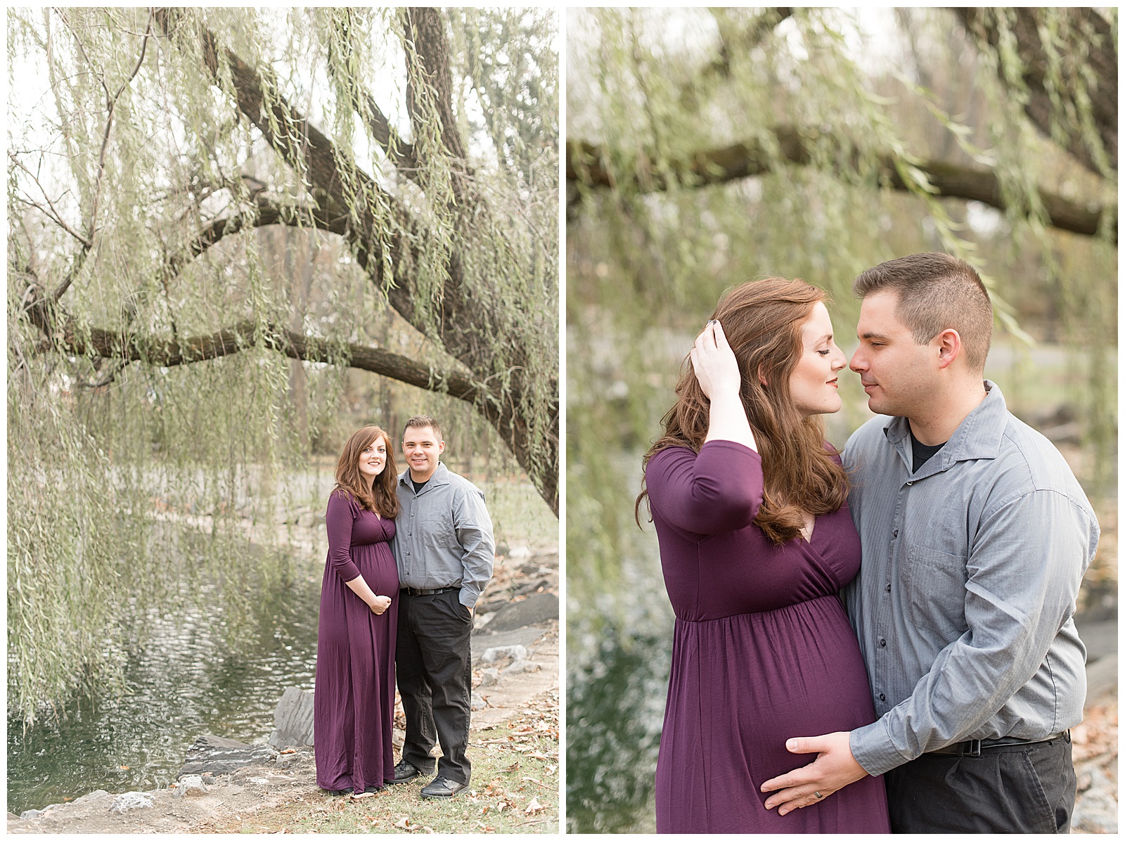 maternity session in front of willow tree at Longs Park