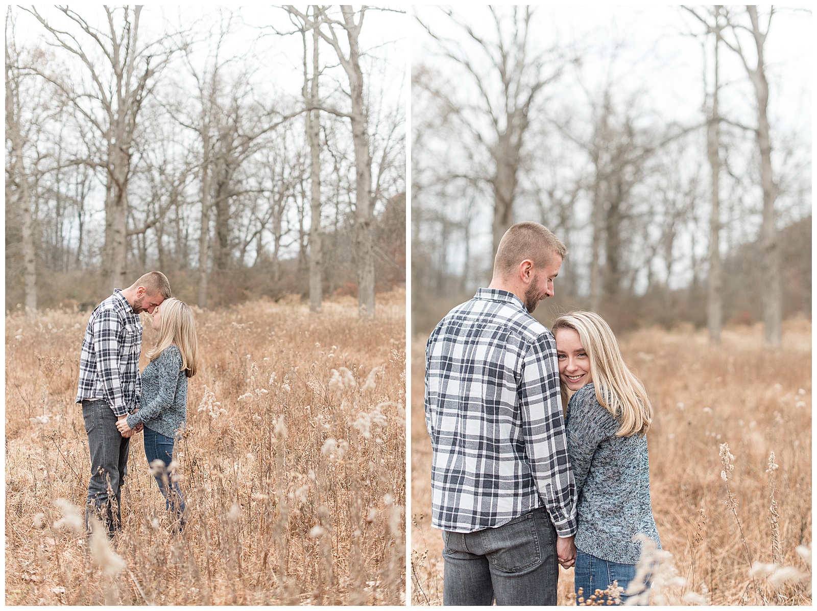 couple in open field for engagement session