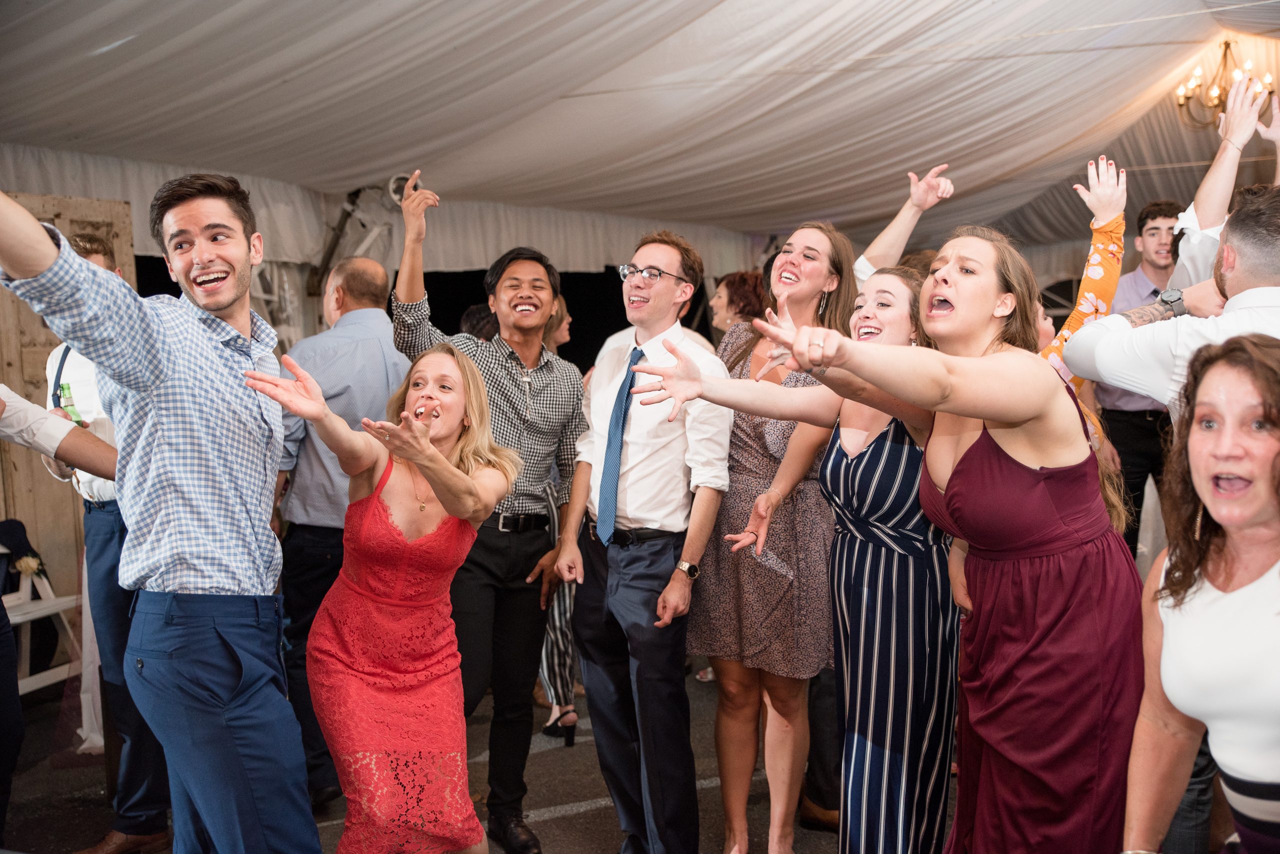 group dancing at wedding reception