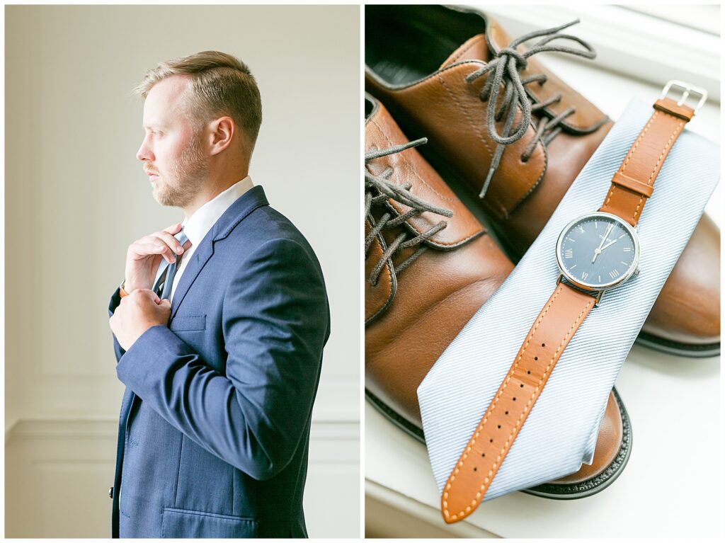 Groom getting ready for his French Creek Golf Club Wedding