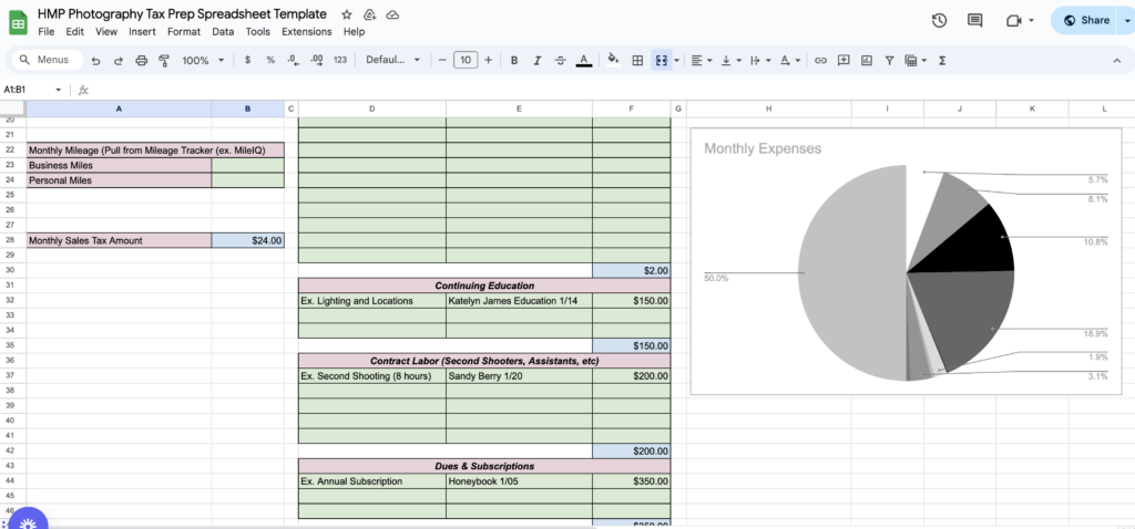 tax prep spreadsheet to organize your numbers for taxes throughout the year