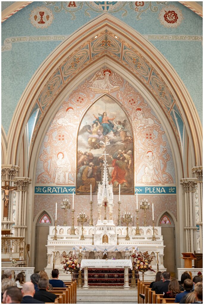 beautifully ornate front of st. mary's church in downtown lancaster pennsylvania