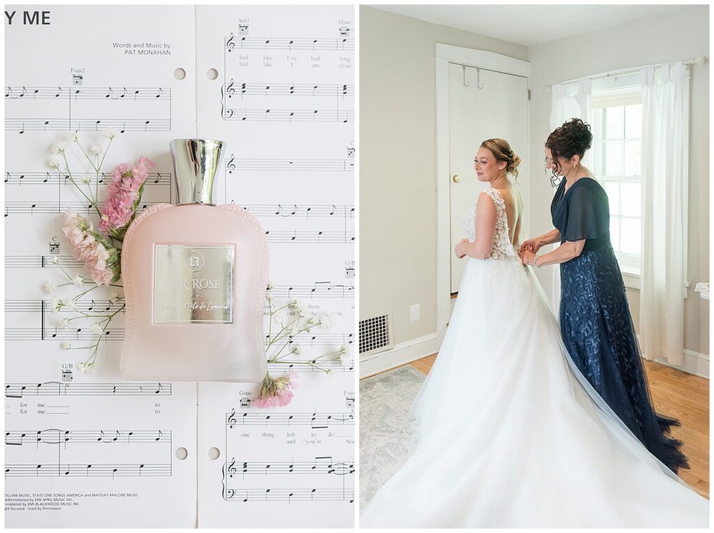 pink perfume bottle laying on top of a sheet of music to Marry me song
