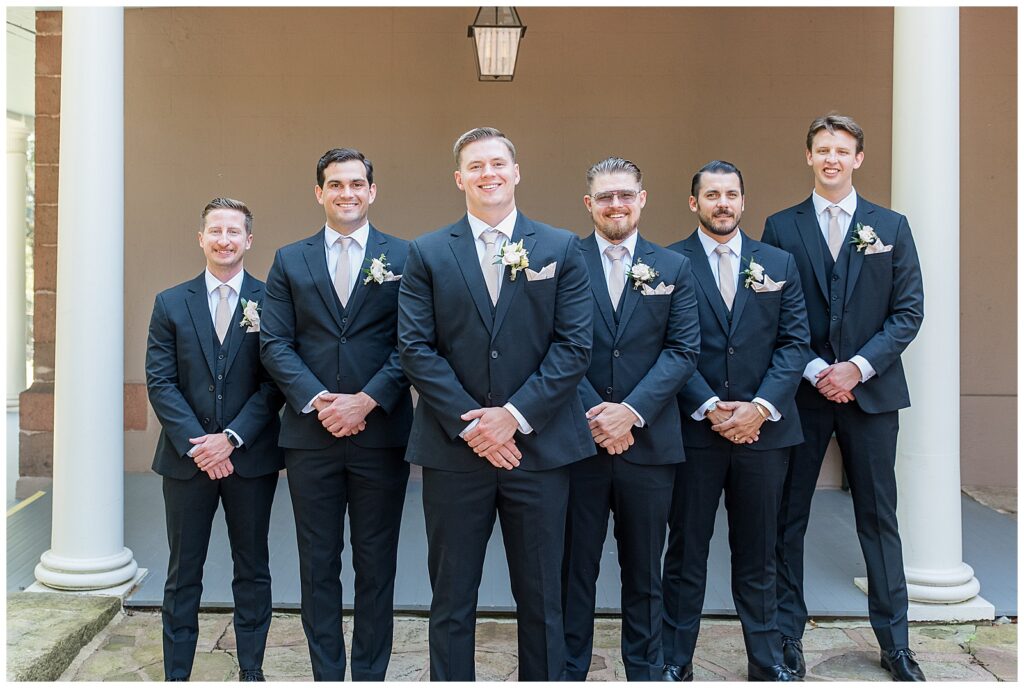 groom with his five groomsmen for this Elizabeth Furnace Fall Wedding in lancaster county pennsylvania