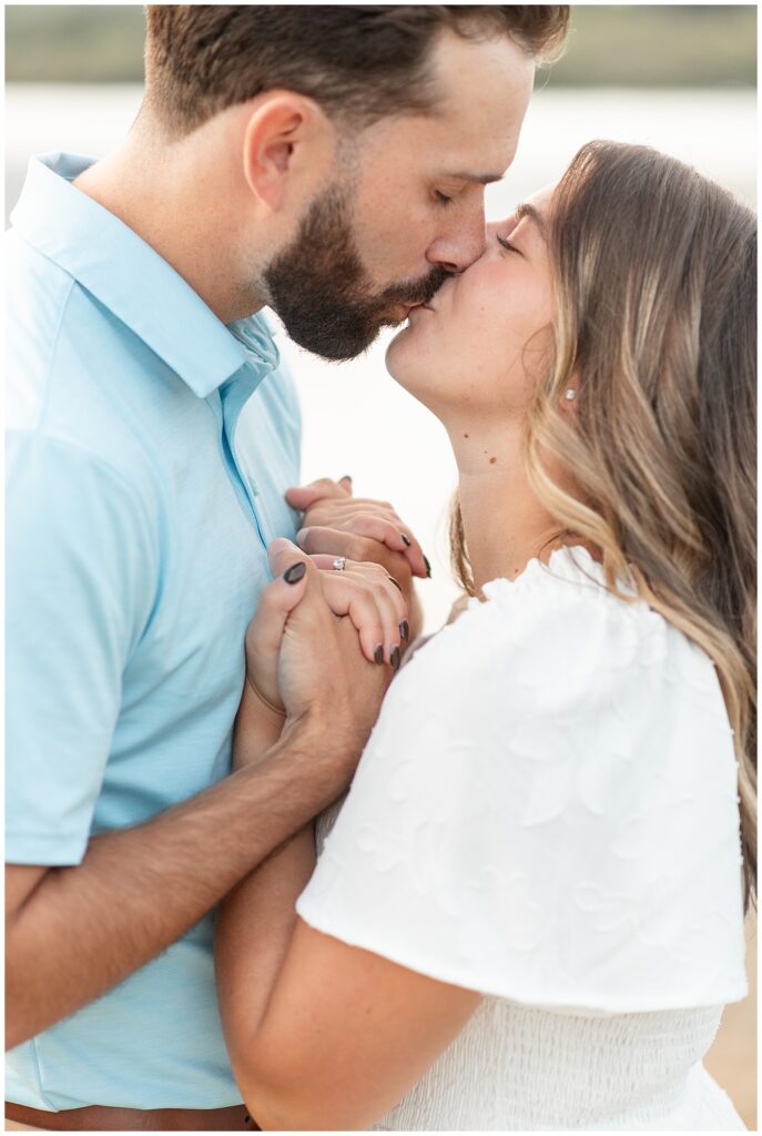 close up of couple kissing for this Fall Hibernia Park Engagement Session