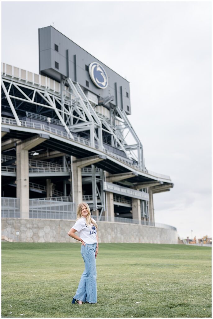 Penn State college grad session in front of Beaver Stadium