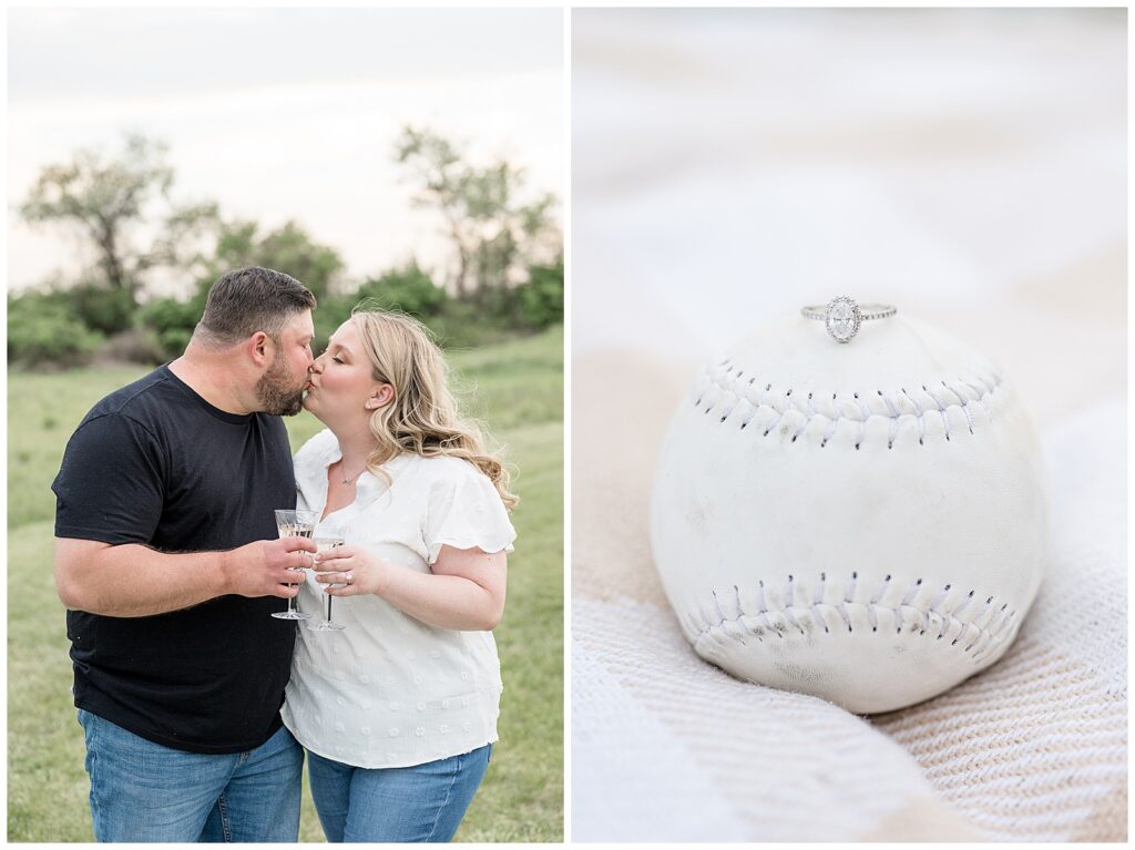 engagement ring sitting on baseball